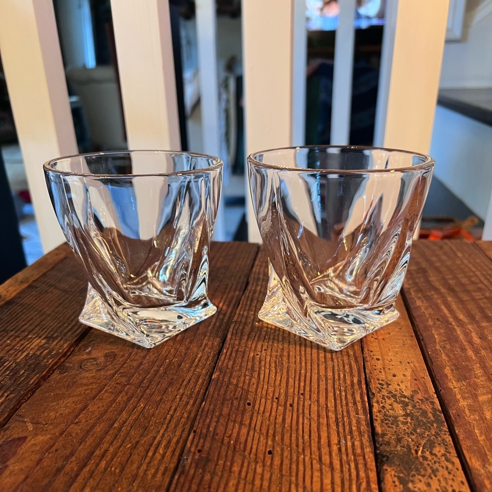 Clear Twisted Square Base Rocks Glasses - Set of 2
